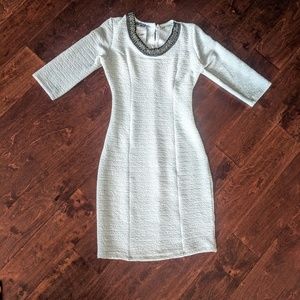 NWT White Bodycon Dress With Beaded Neckline